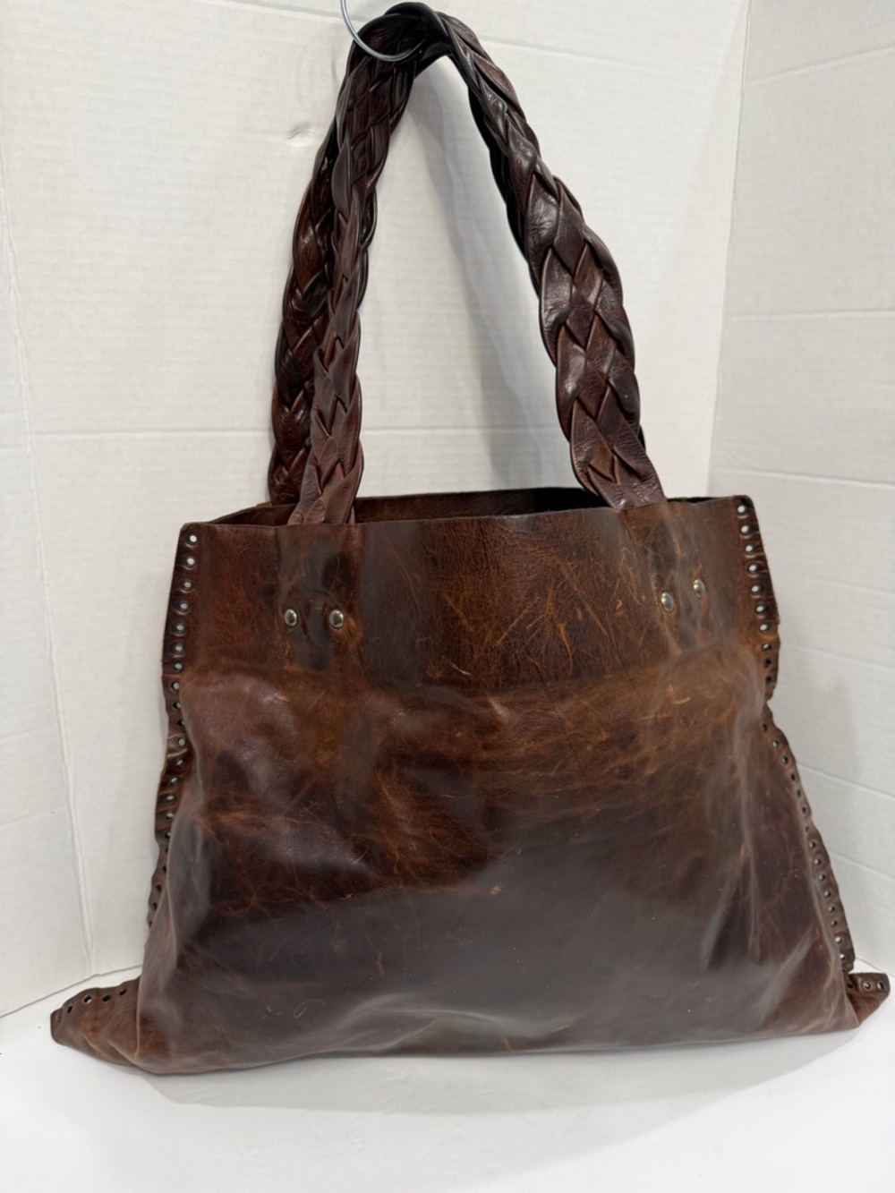 RARE Rebel large shoulder bag with braided handles Italian vintage leather $850 - Picture 5 of 6